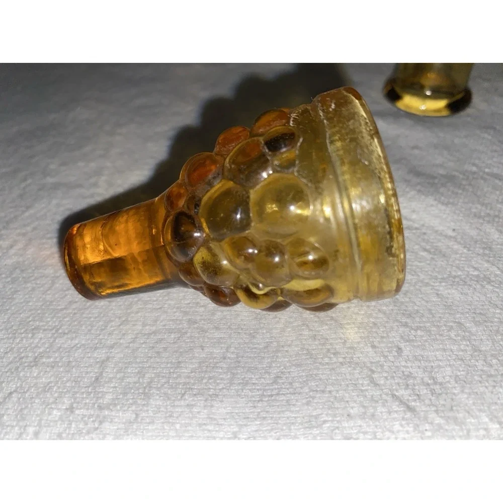 Vintage Amber Glass Decanter with matching stopper in‎ grape pattern
